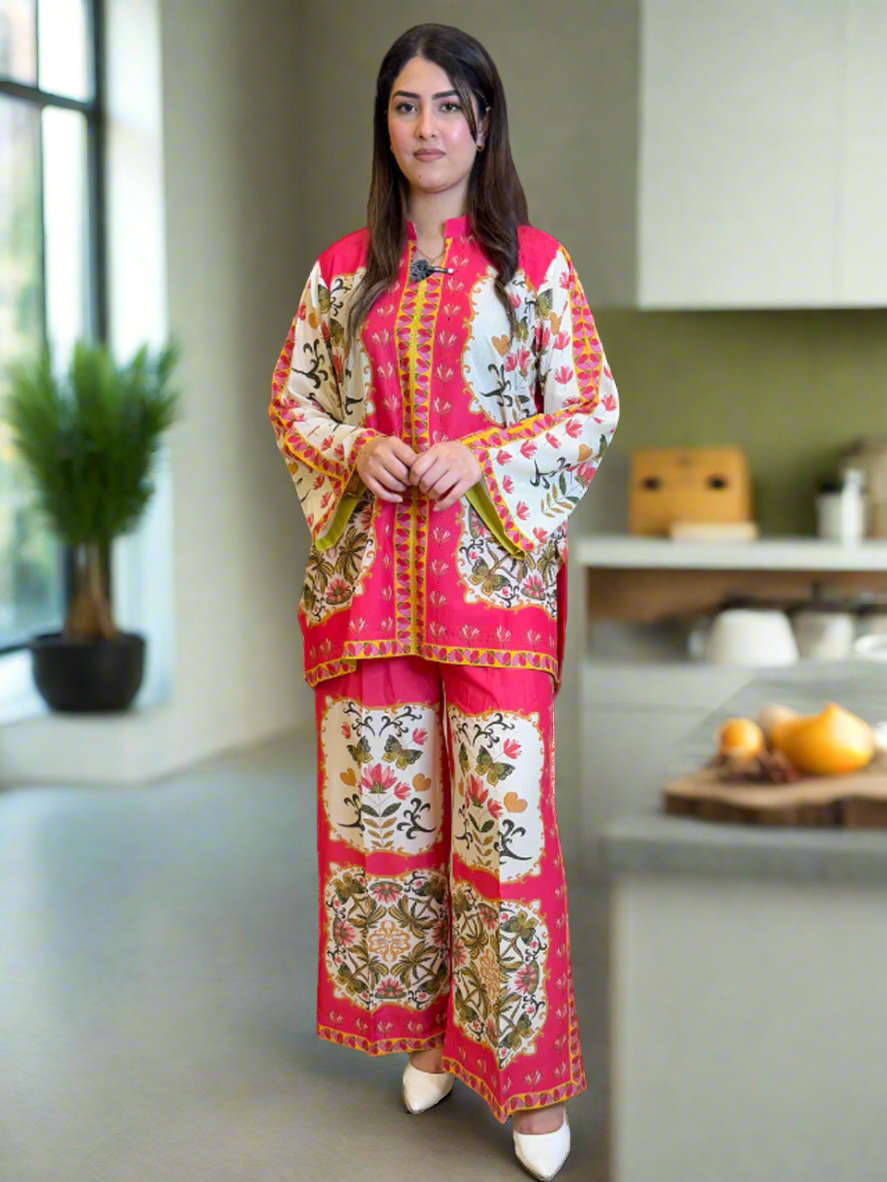 Pink White Shirt and Trouser (Unstitched)