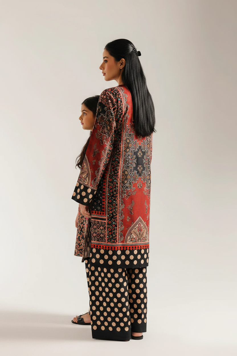 Red Black Polka Shirt and Trouser (UNSTITCHED)