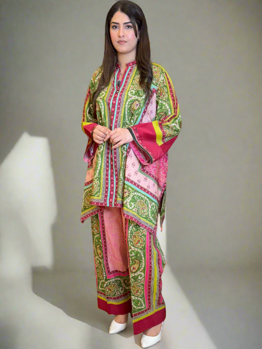 Pink Green Shirt and Trouser (Unstitched)