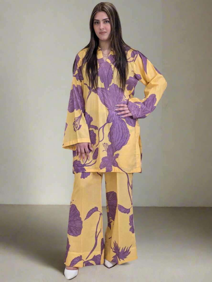 Yellow Purple Co-ord Set (Unstitched)