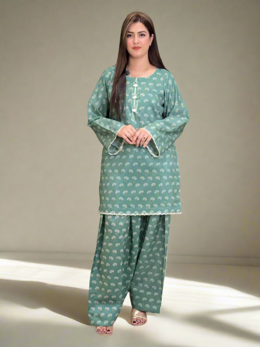 Green Farshi Shalwar and Shirt (Unstitched)