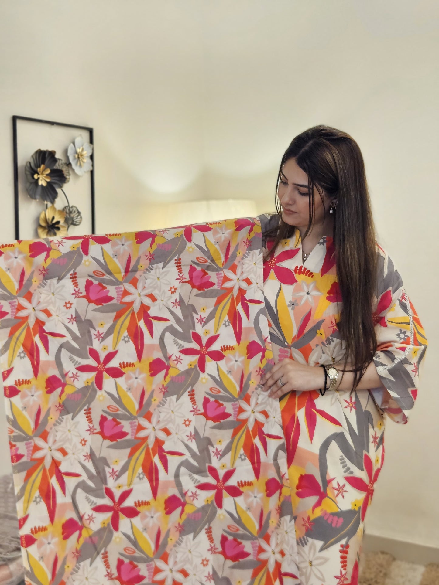 Pink Red Yellow Grey Big Floral Lawn 2 Piece (UNSTITCHED)
