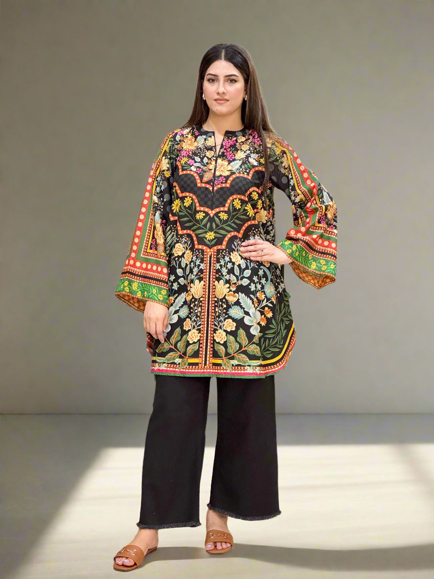 Black Orange Dots Floral Shirt