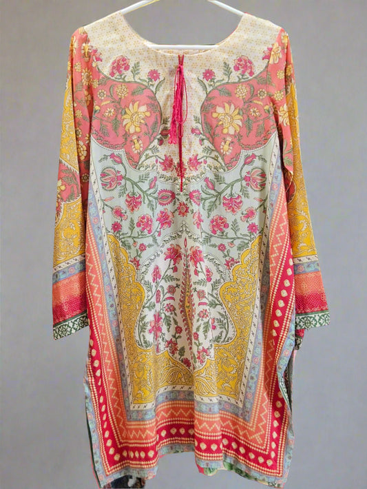 Yellow Pink Red Off White Shirt (UNSTITCHED)