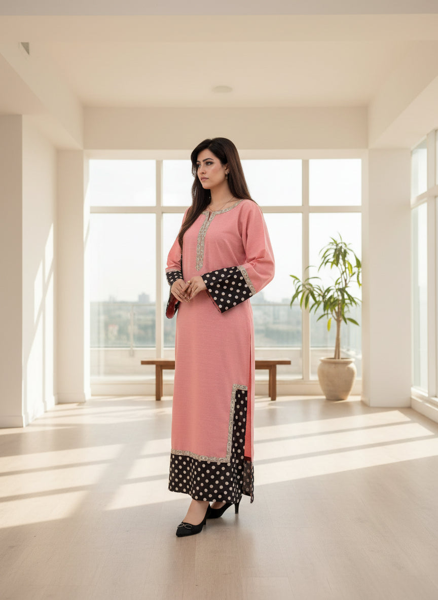 Pink Polka Dots Long Shirt (STITCHED)