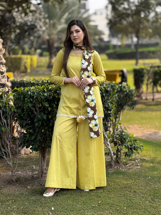 Lime Brown Shirt and Trouser with Scarf (STITCHED)