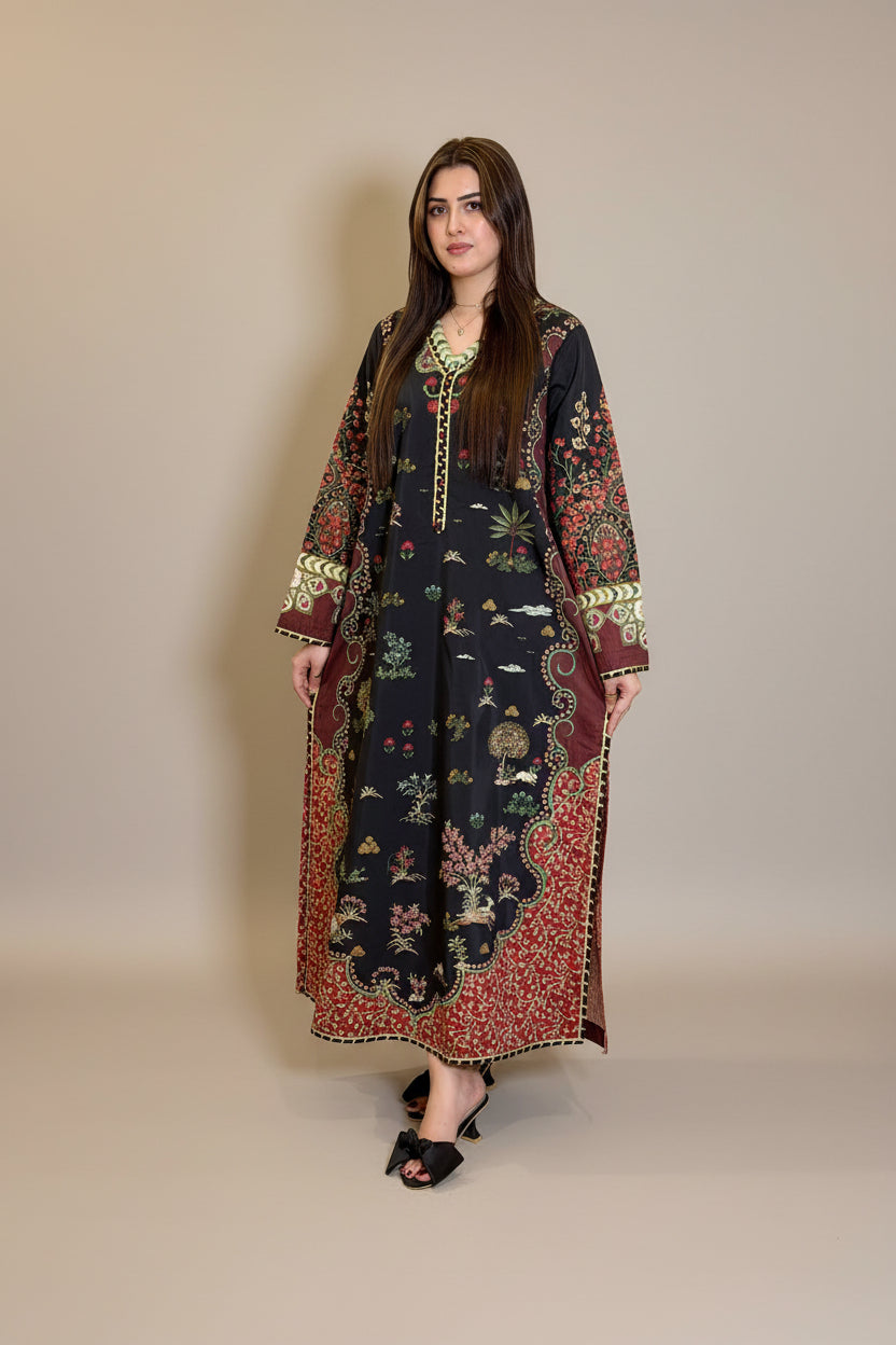 Black Red Brown Tree Long Shirt (UNSTITCHED)