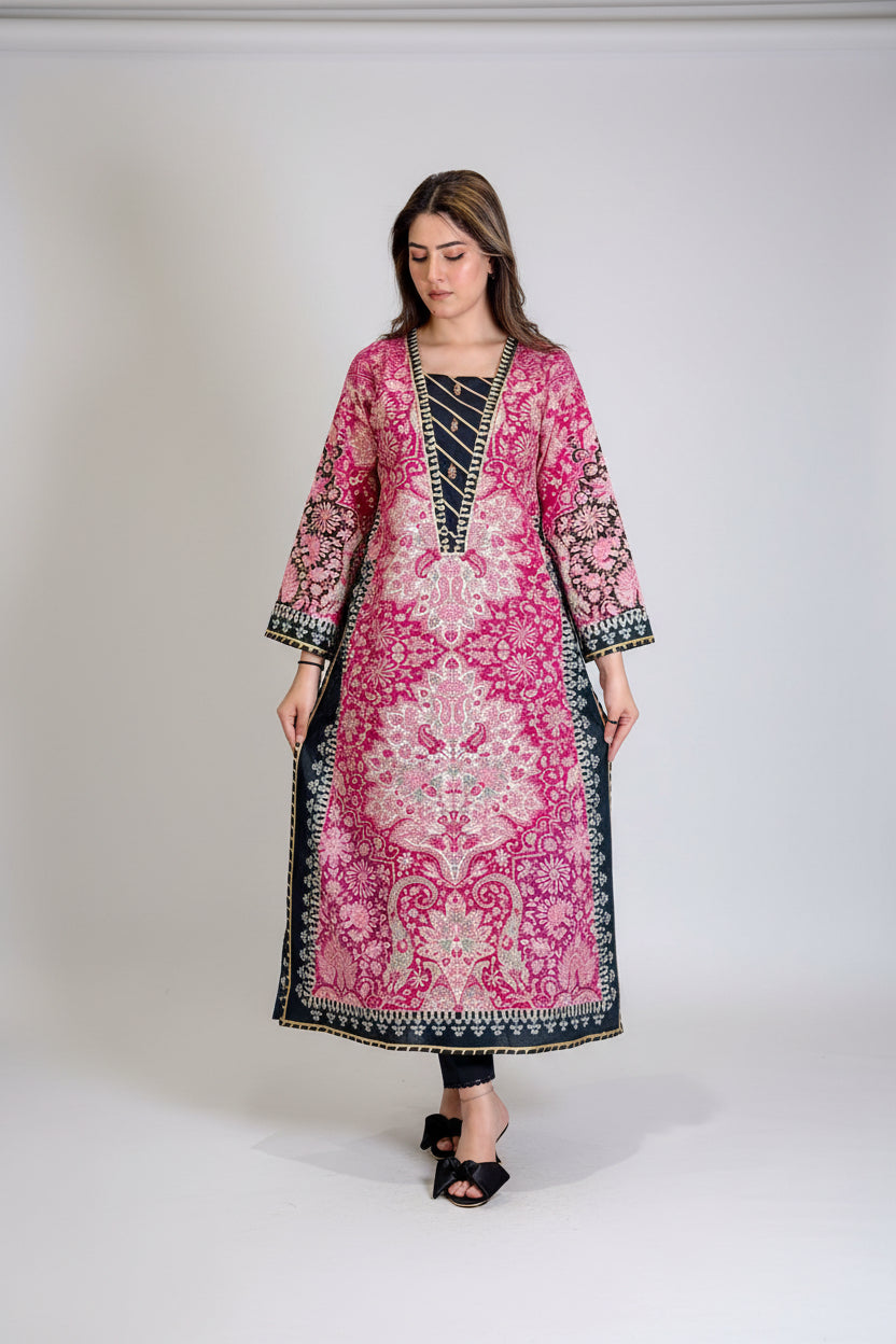 Pink Black Long Shirt (STITCHED)