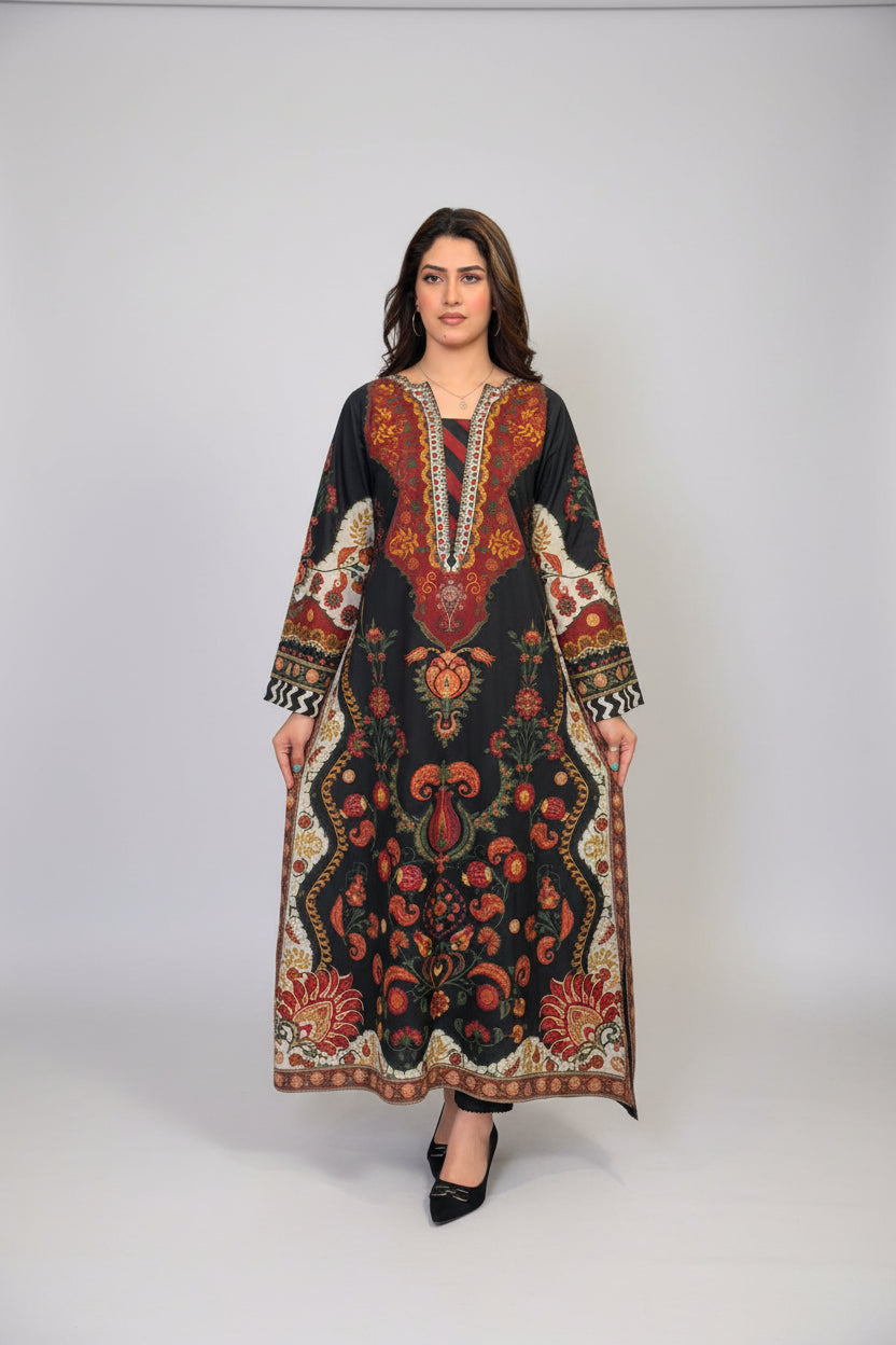 Black Orange Red Long Shirt (STITCHED)