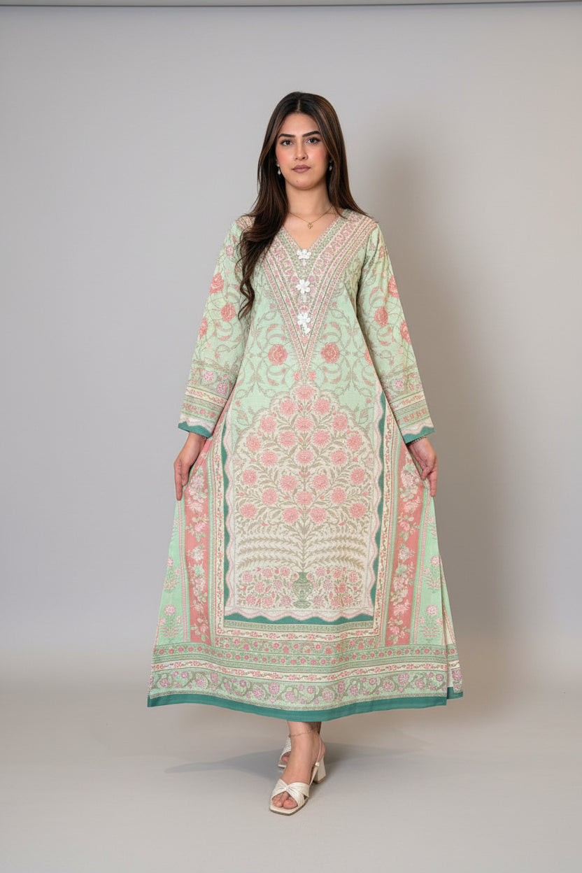 Light Green V Neck Long Shirt (STITCHED)