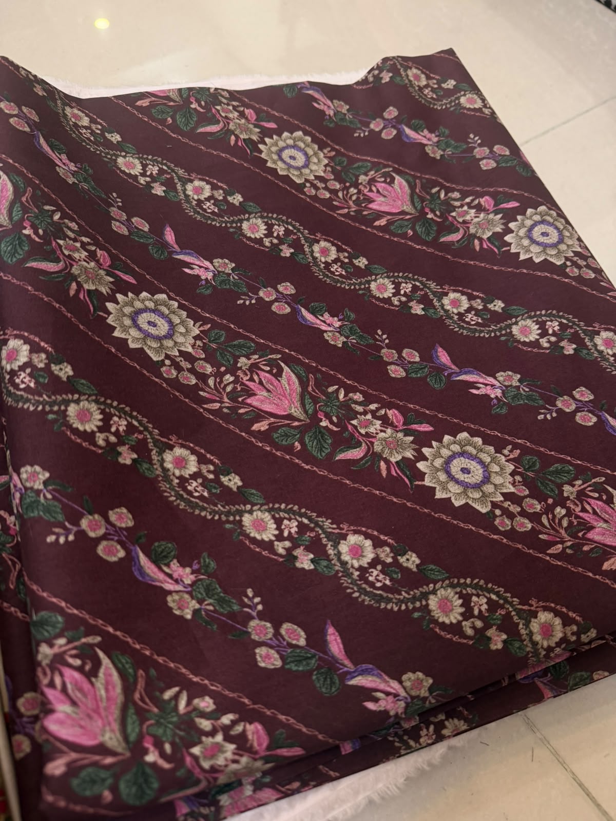 Deep Maroon Floral Lines (UNSTITCHED)