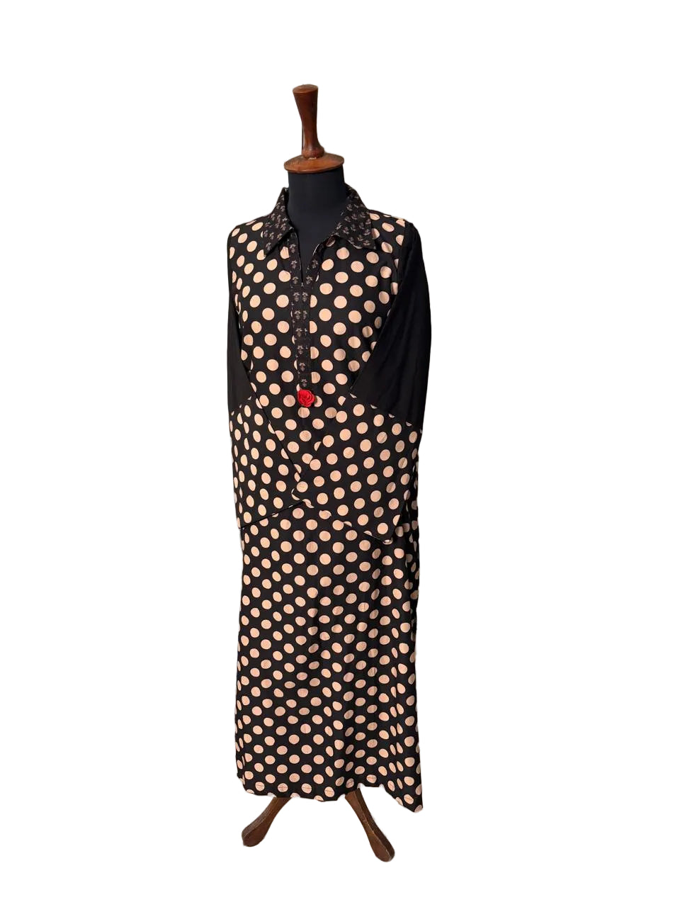 Black Polka White Dots Long Shirt (STITCHED)
