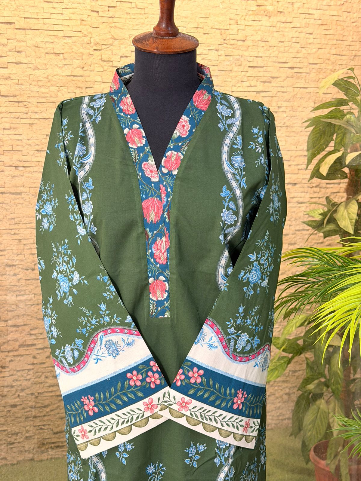 Green Blue White Shirt with Trouser (STITCHED)