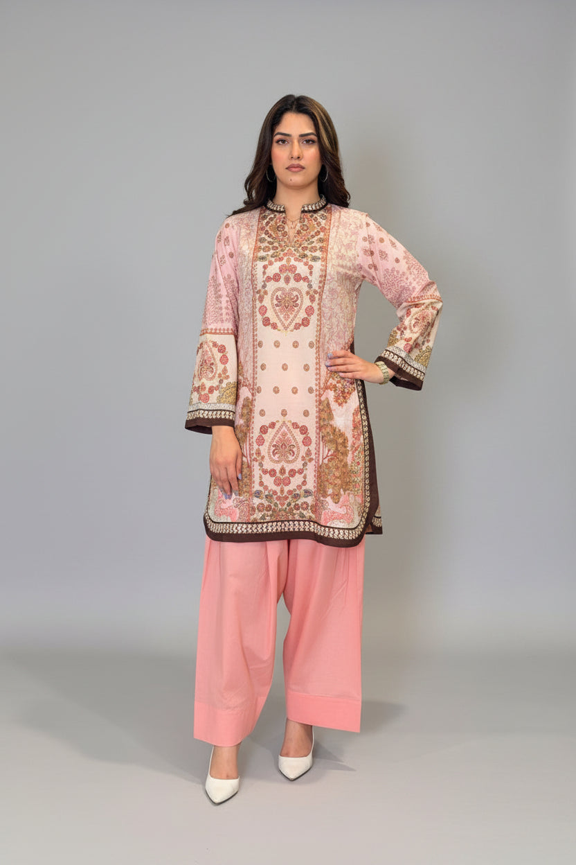 Tea Pink Brown Shirt (UNSTITCHED)