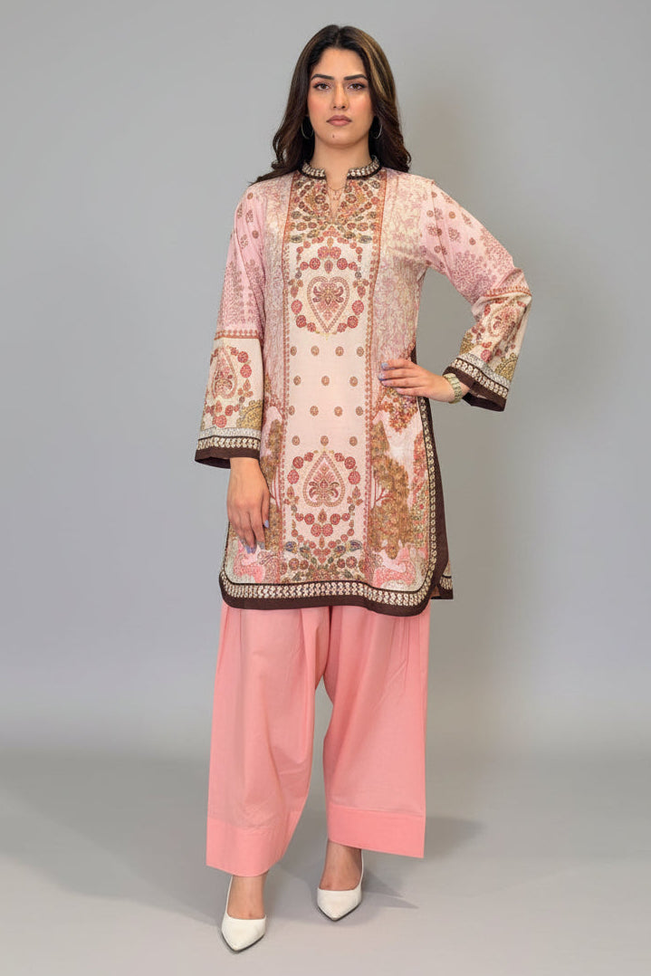 Tea Pink Brown Shirt (UNSTITCHED)