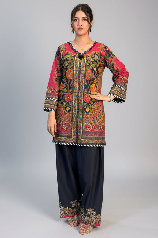 Maroon Green Yellow Floral Farshi Shalwaar with Shirt (UNSTITCHED)