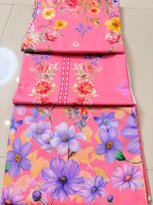 Pink Bloom Long Shirt/ Kaftan (UNSTITCHED)
