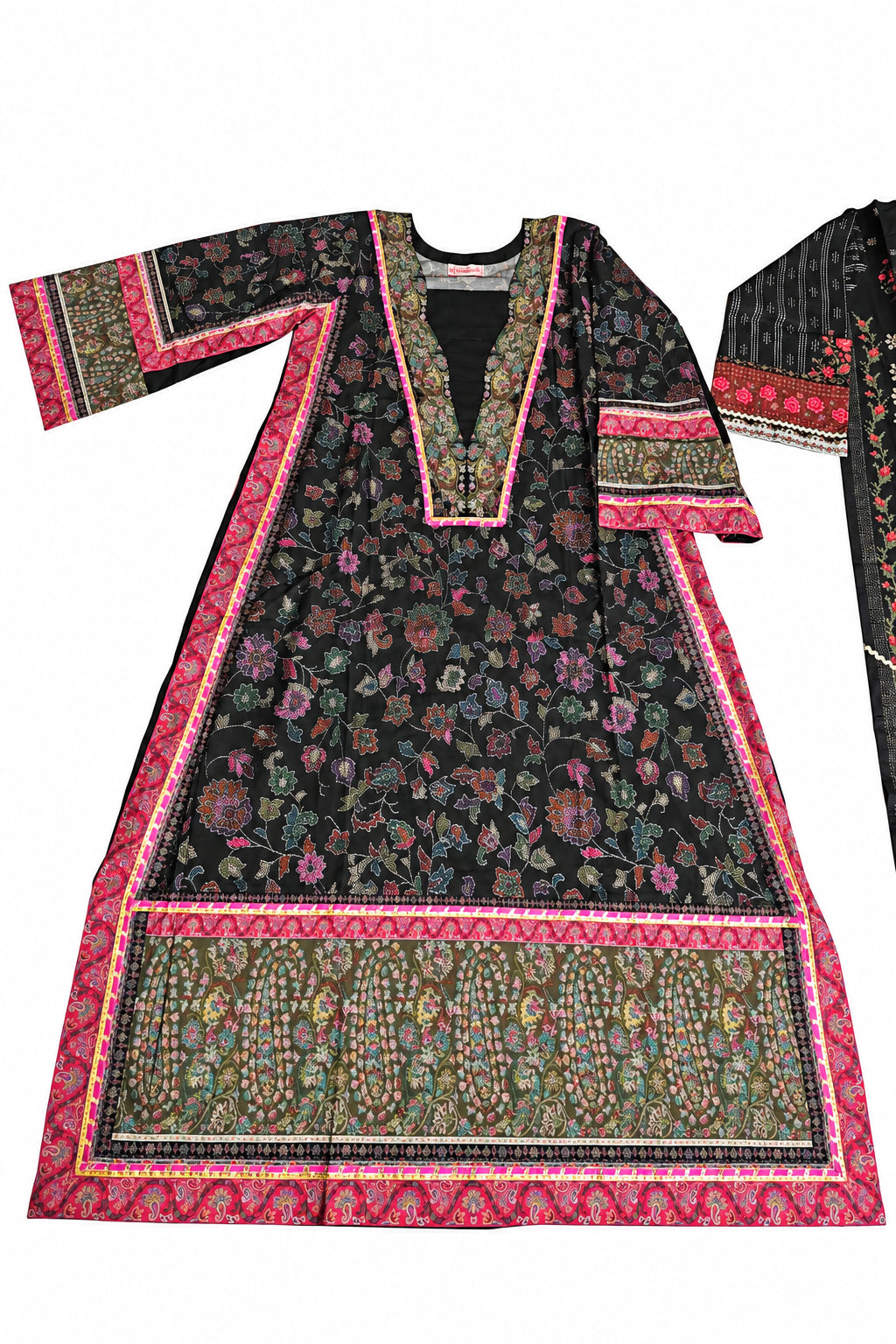 Black Red Border with V neck Long Shirt (STITCHED)