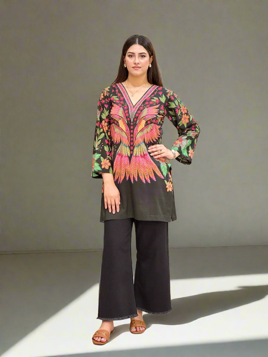 Black Red Seagull Shirt (UNSTITCHED)