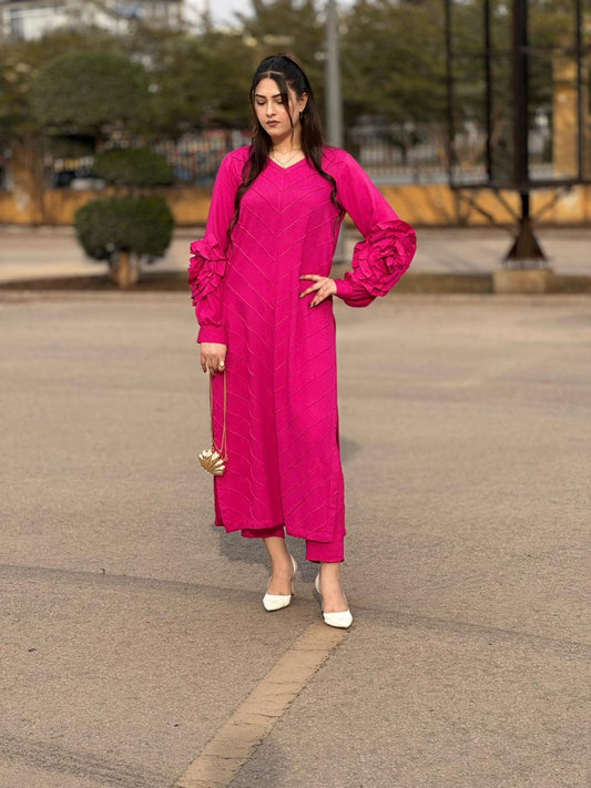 Pink 3D Flower Shirt and Trouser (STITCHED)