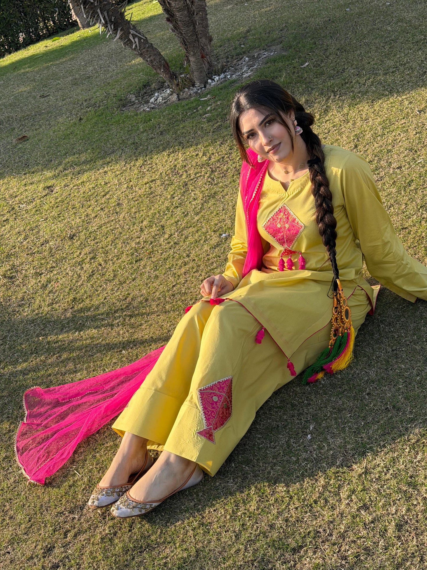Lime Basant Dress with Dupatta (STITCHED)