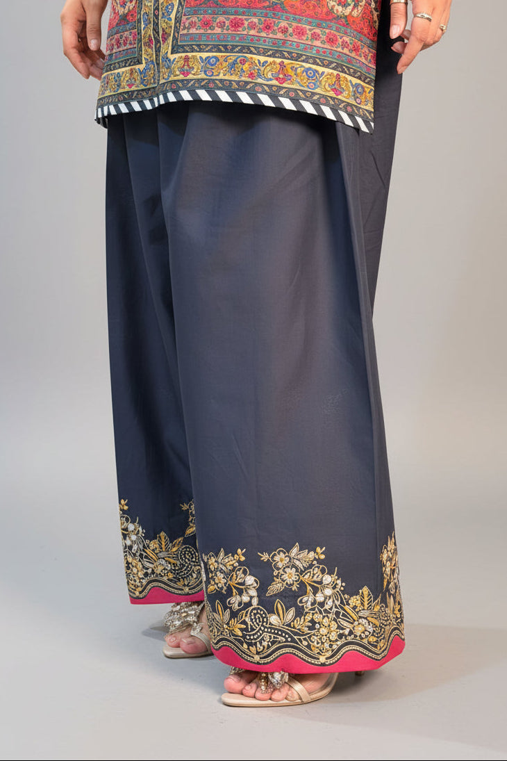 Maroon Blackish Floral Farshi Shalwaar and Shirt (STITCHED)