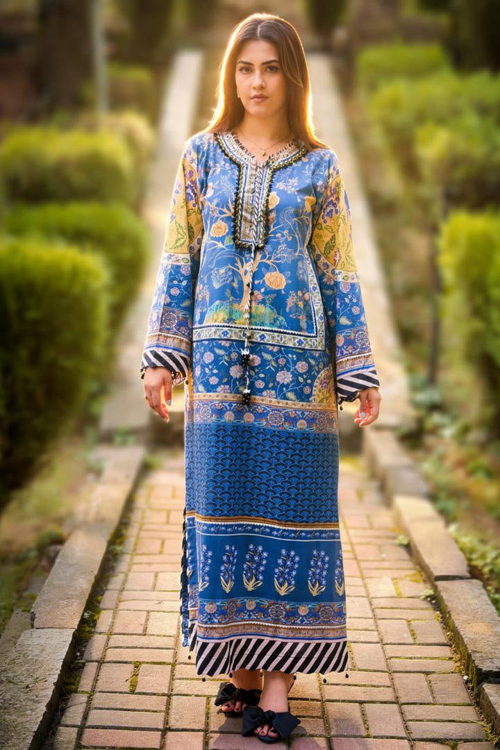 Blue Aqua Boutique Long Shirt (UNSTITCHED)