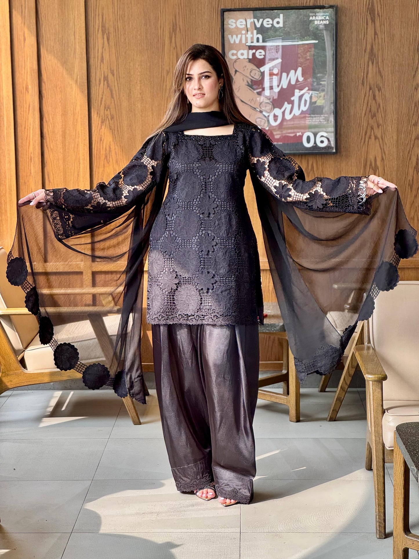 Black Laser Cut Dress (STITCHED)