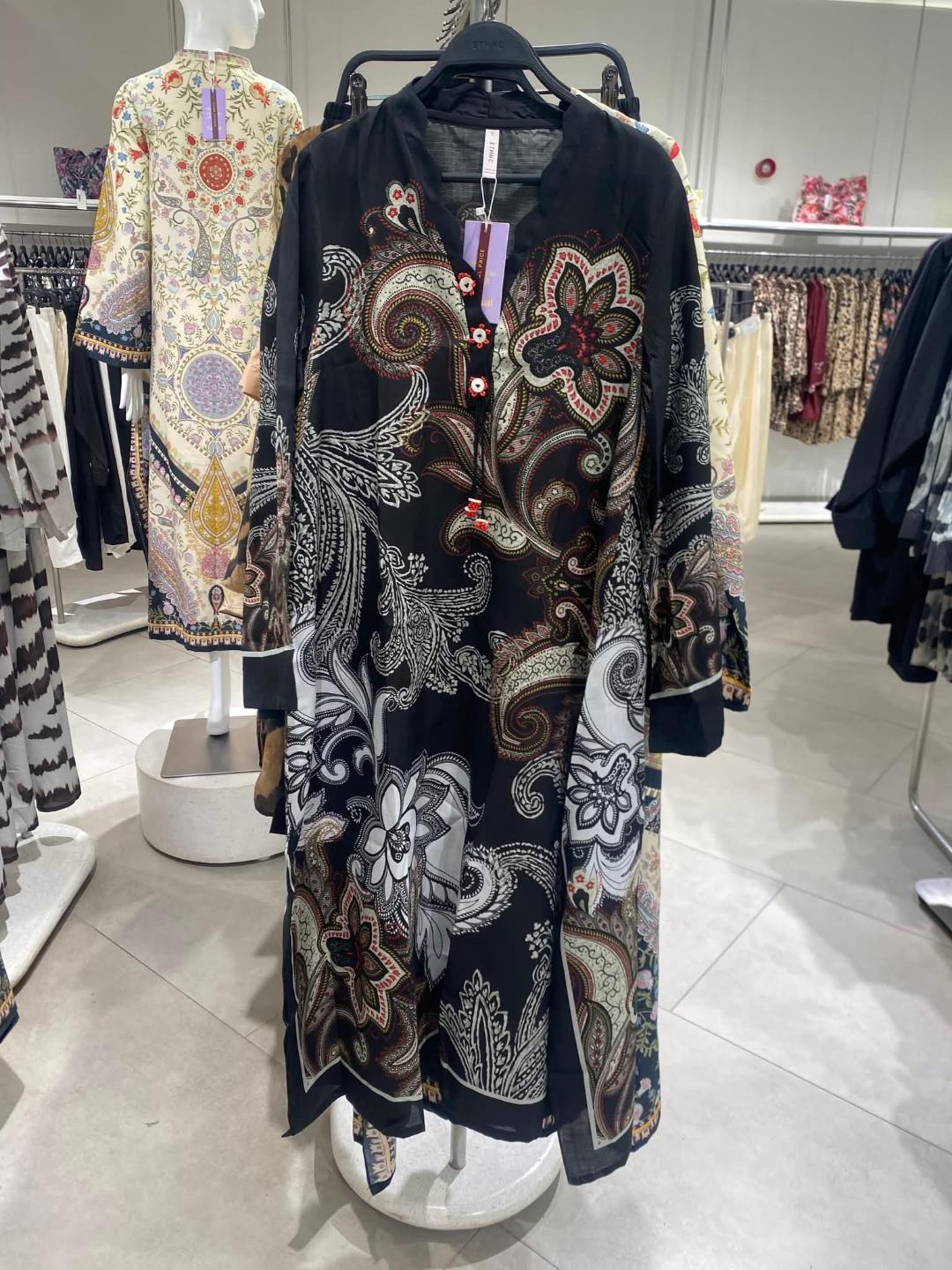 Black Luxe Long Shirt/ Kaftan (UNSTITCHED)