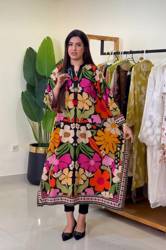 Black Big Floral Shirt (STITCHED)