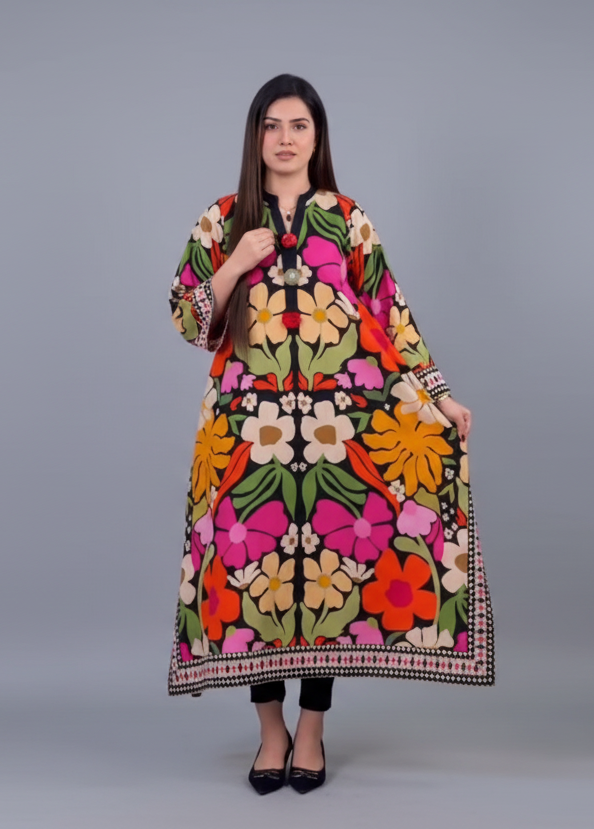 Black Big Floral Shirt (Unstitched)
