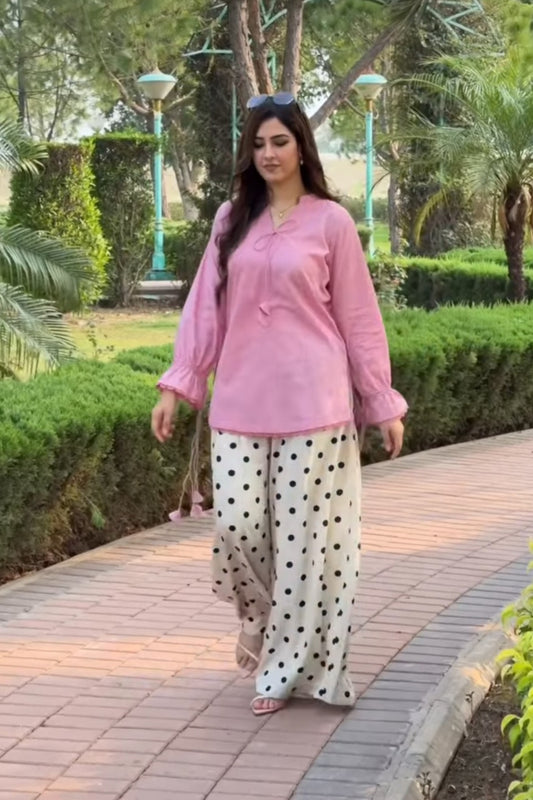 Pink White Polka Shirt and Shalwaar (STITCHED)