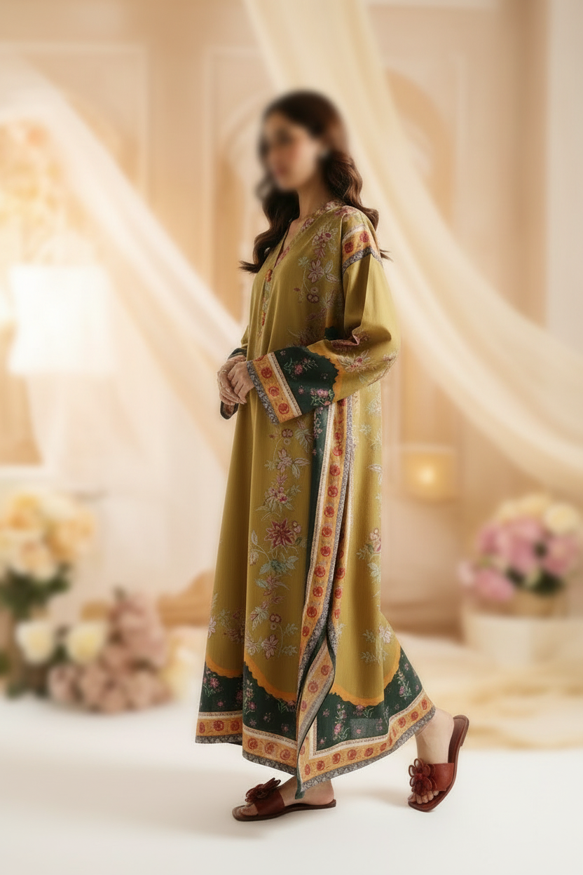 Golden Black Long Shirt (UNSTITCHED)