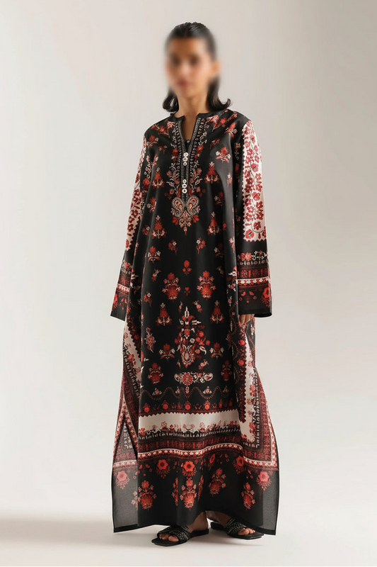 Black Red White Long Shirt M1001 (UNSTITCHED)