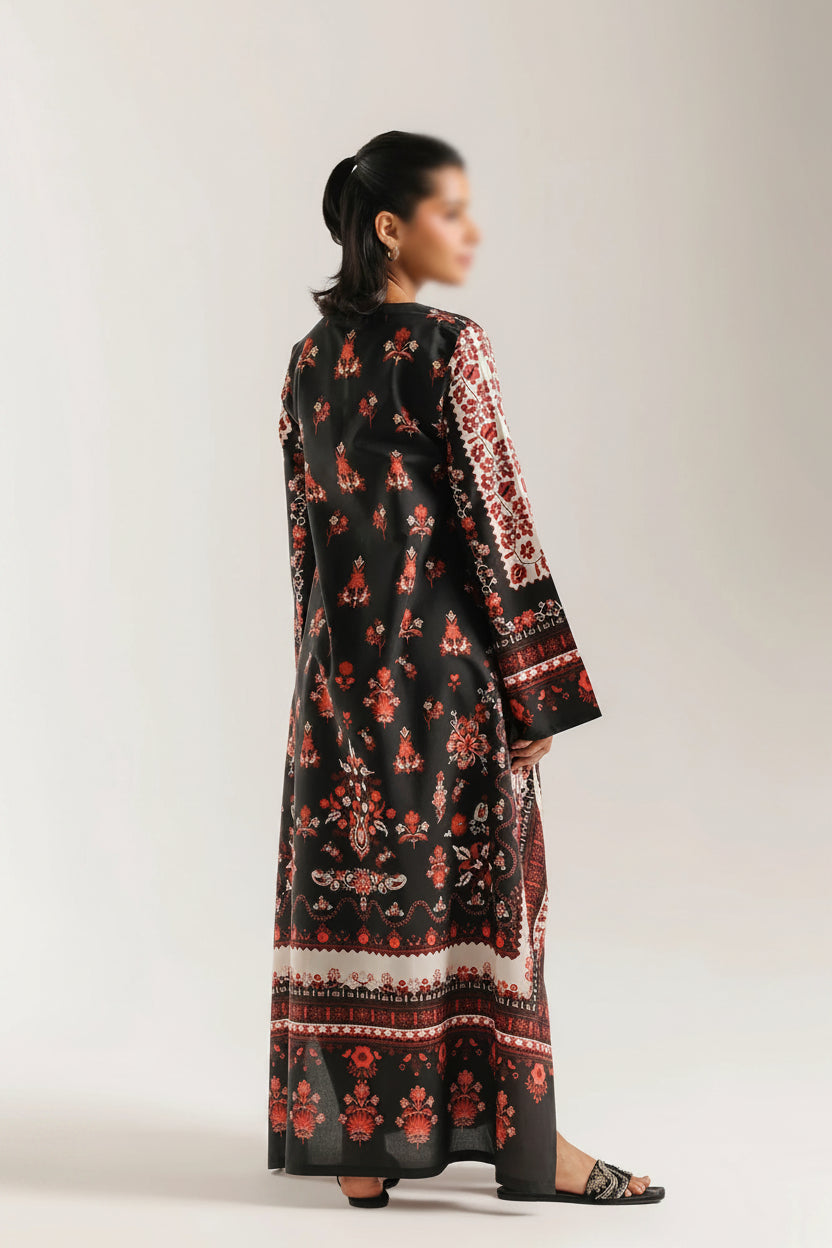 Black Red White Long Shirt M1001 (UNSTITCHED)