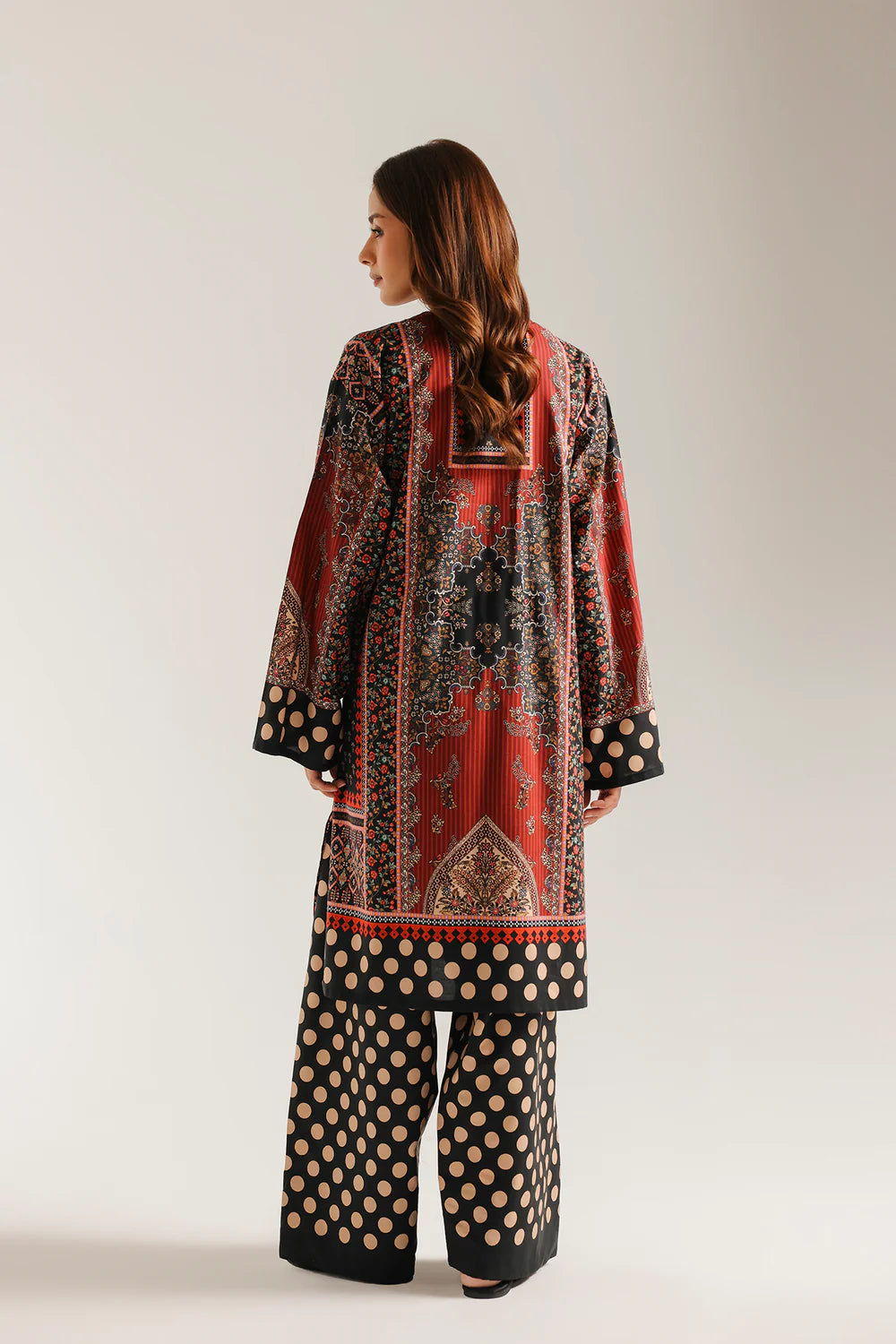 Red Black Polka Shirt and Trouser (UNSTITCHED)