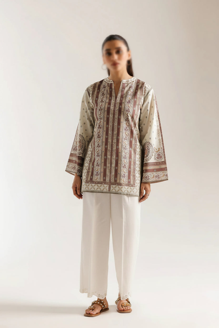 Beige Latte Short Shirt (UNSTITCHED)