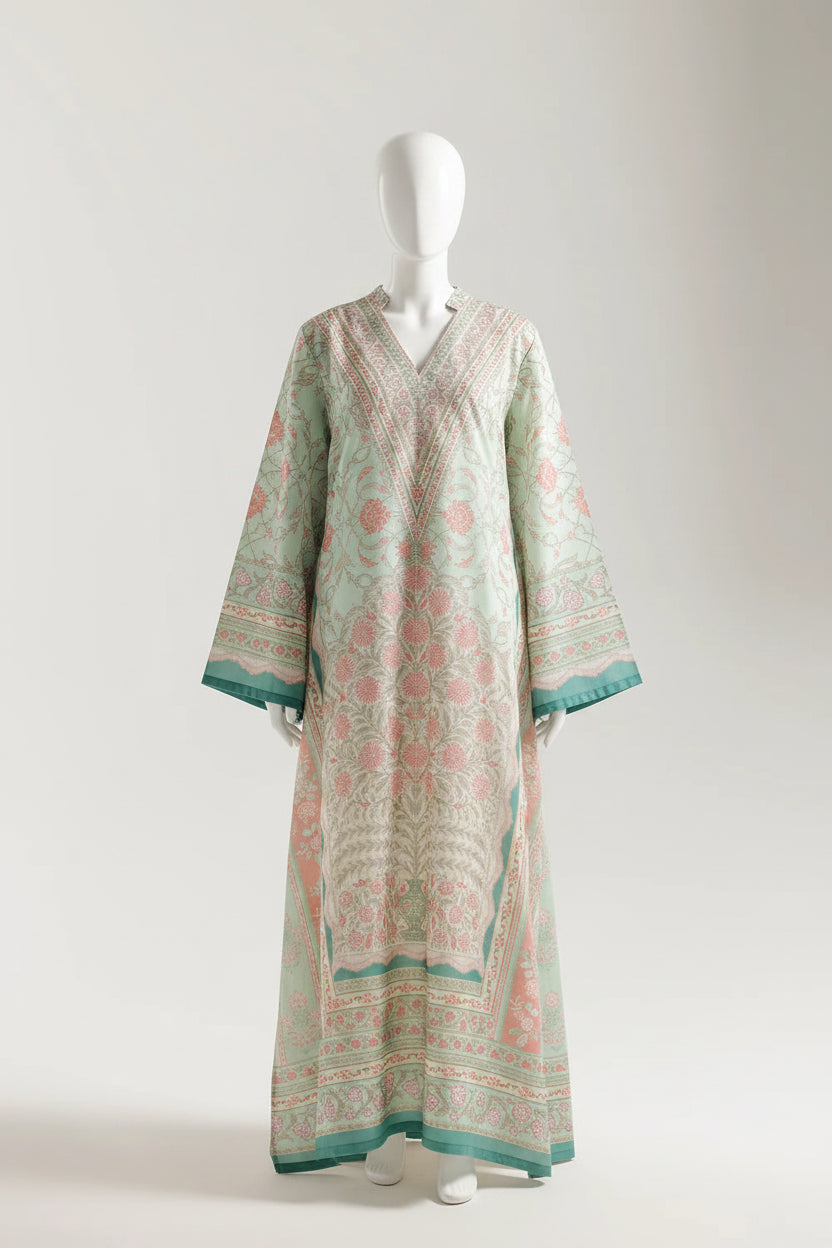 Light Green V Neck Long Shirt (UNSTITCHED)
