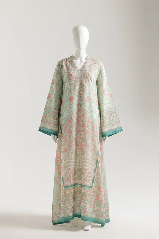Light Green V Neck Long Shirt (UNSTITCHED)