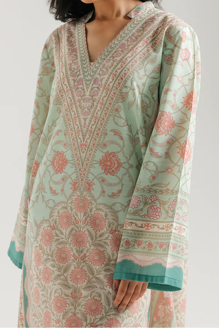 Light Green V Neck Long Shirt (UNSTITCHED)