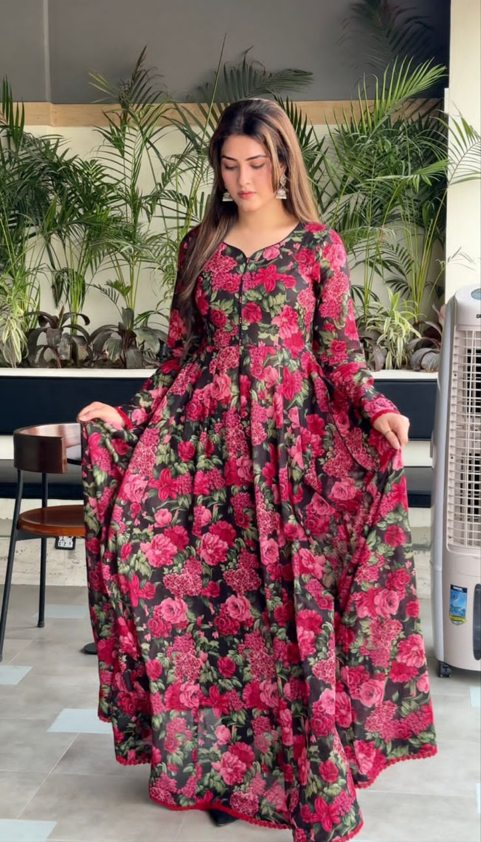 Red Rose Black 2 Piece All-Over (UNSTITCHED)