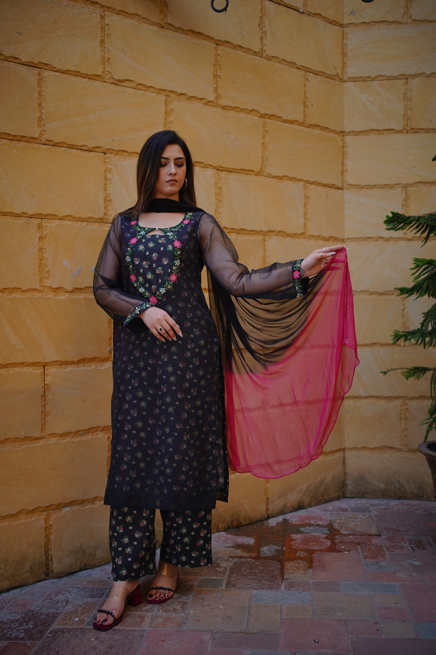 Black Organza Embroidered Dress 3 Piece (STITCHED)