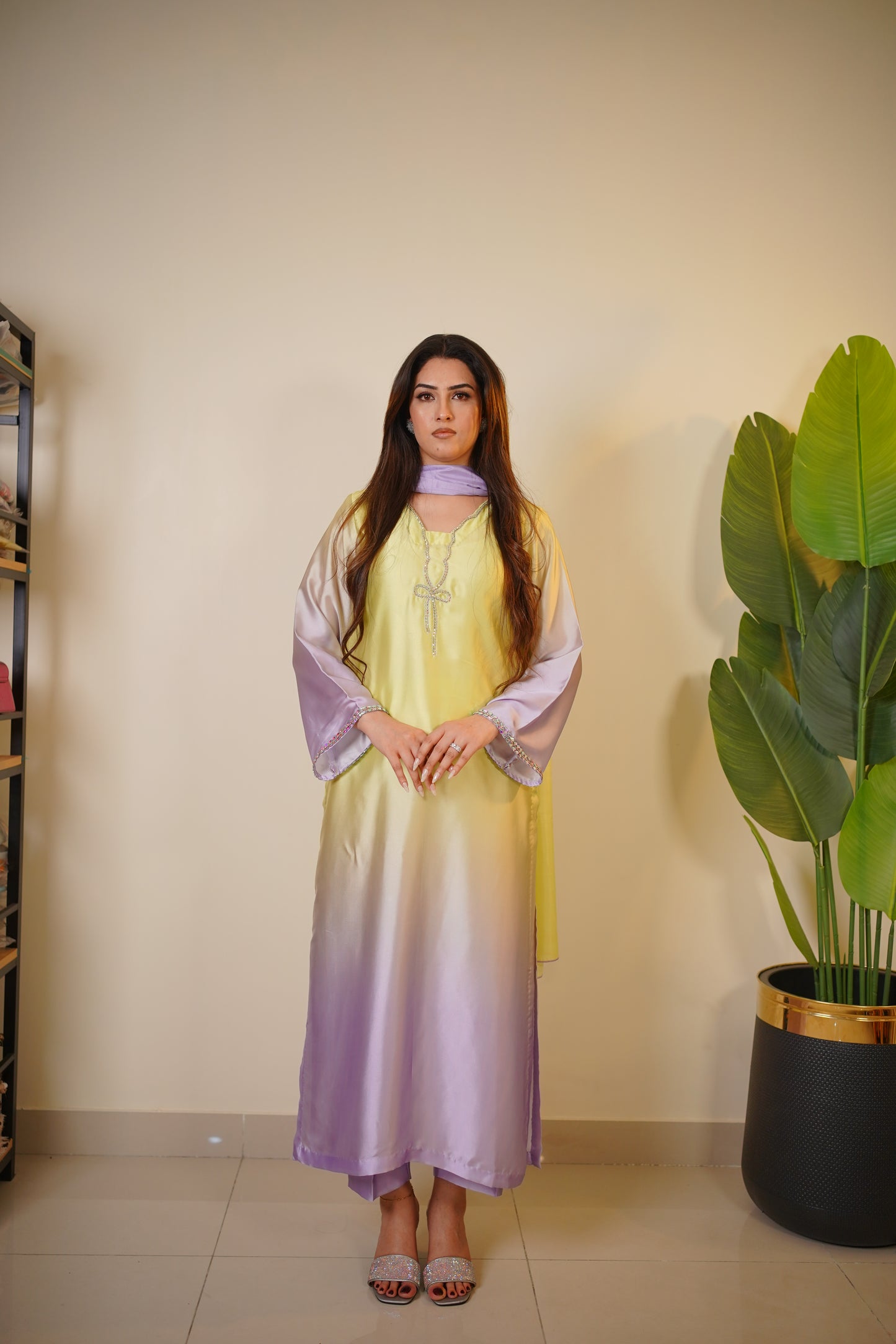 Lime Silk Two Tone 3 piece DRESS with Dupatta (STITCHED)