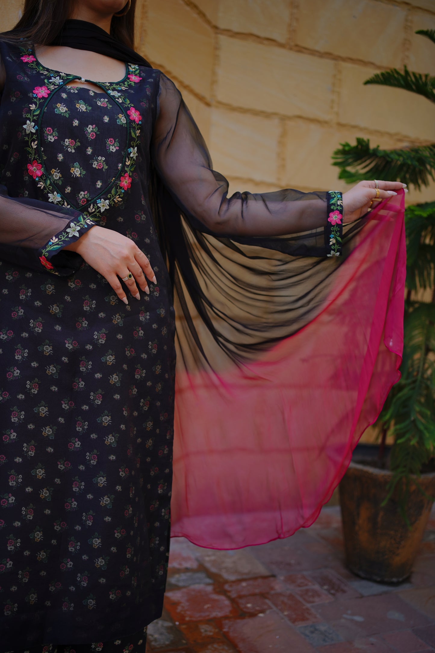 Black Organza Embroidered Dress 3 Piece (STITCHED)