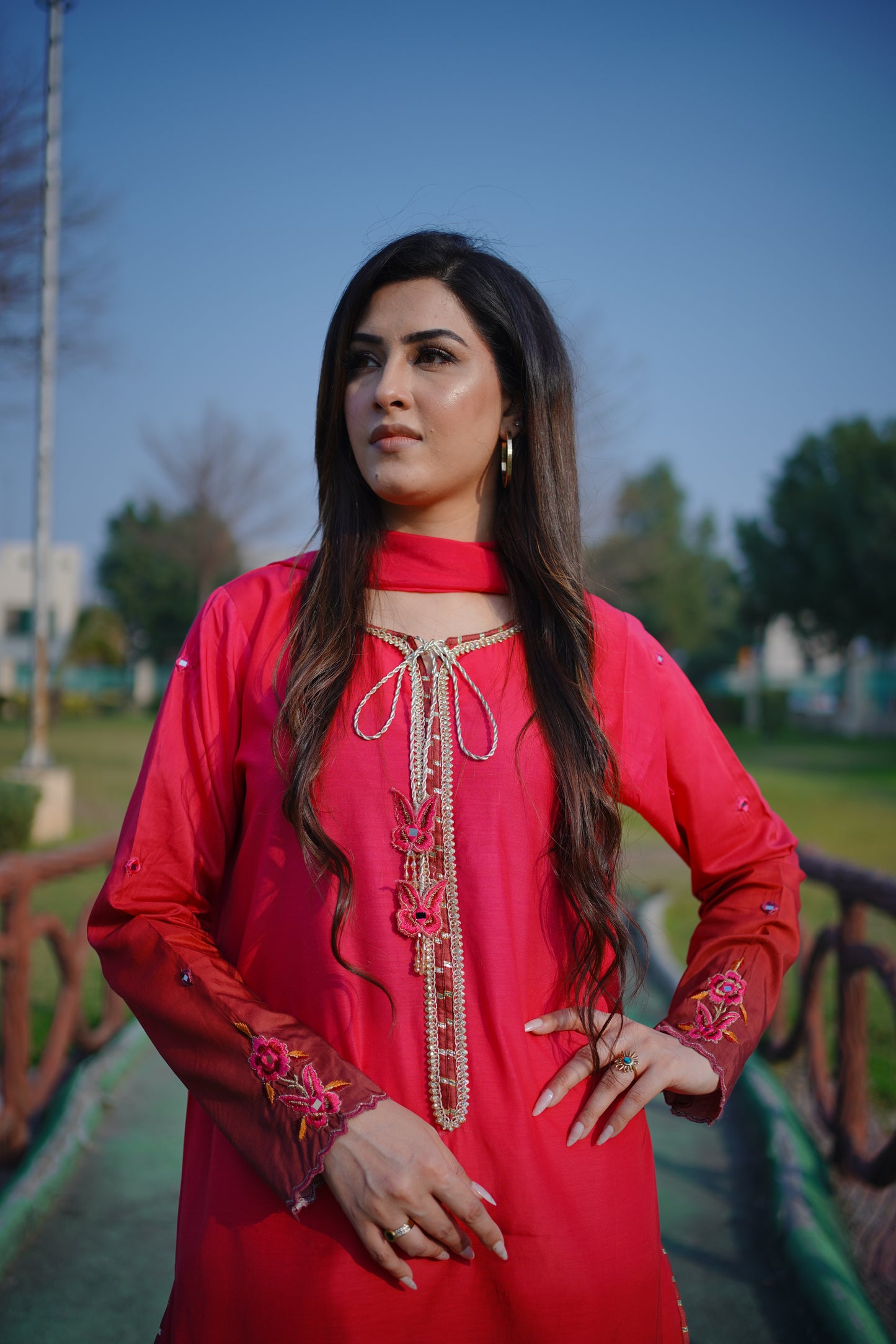 Pink Ombre Fancy Long Shirt (STITCHED)