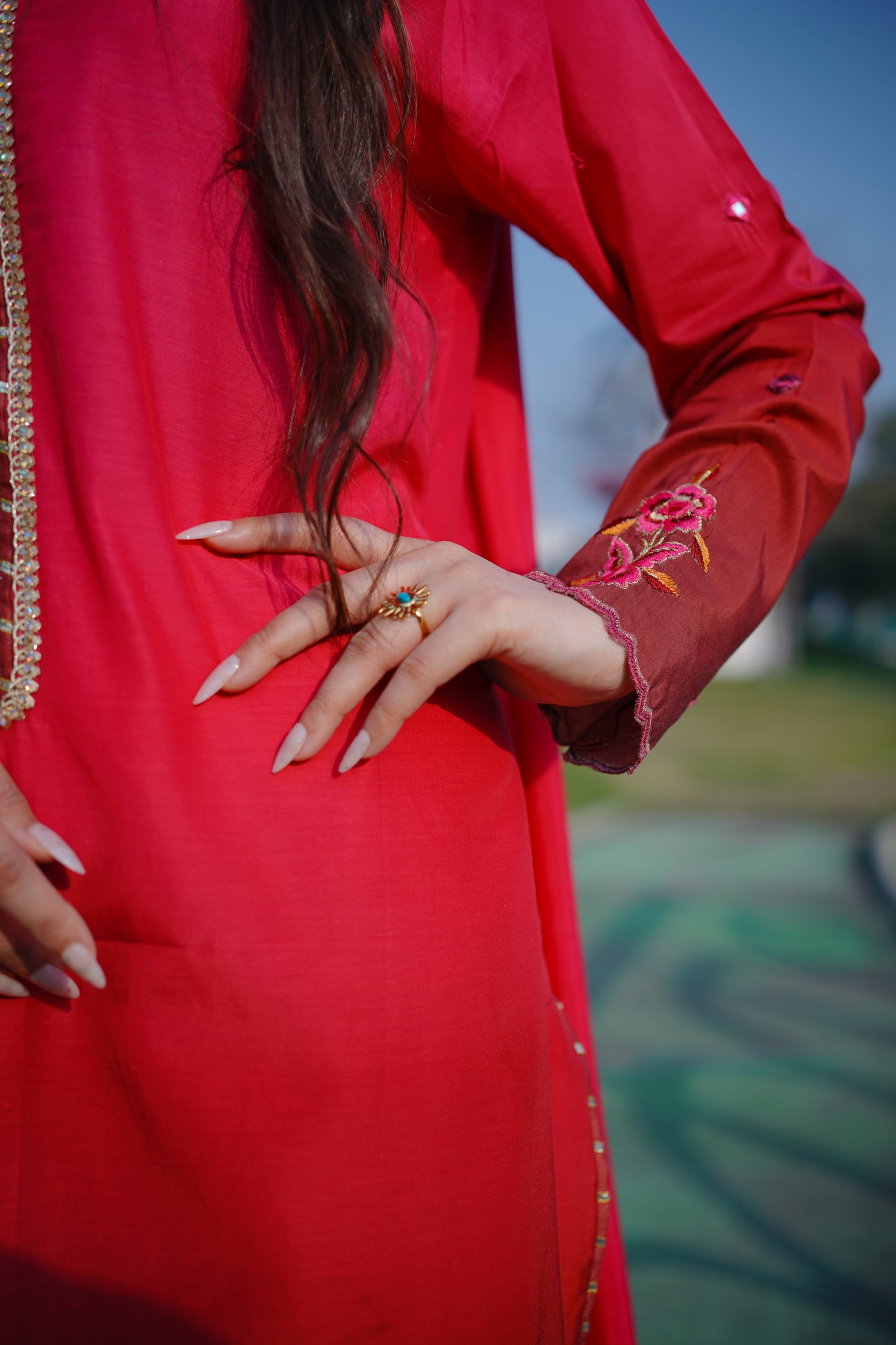 Pink Ombre Fancy Long Shirt (STITCHED)