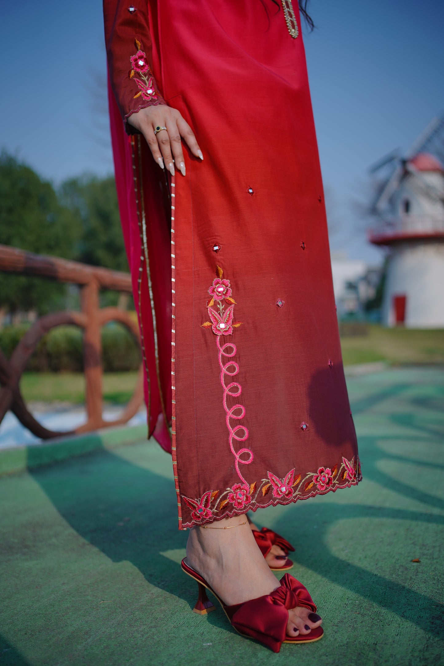 Pink Ombre Fancy Long Shirt (STITCHED)