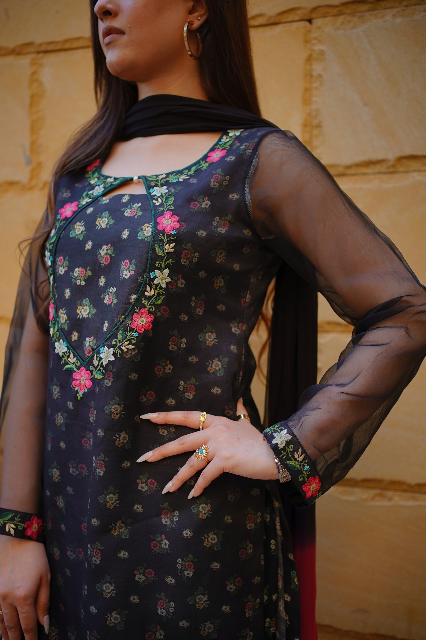Black Organza Embroidered Dress 3 Piece (STITCHED)