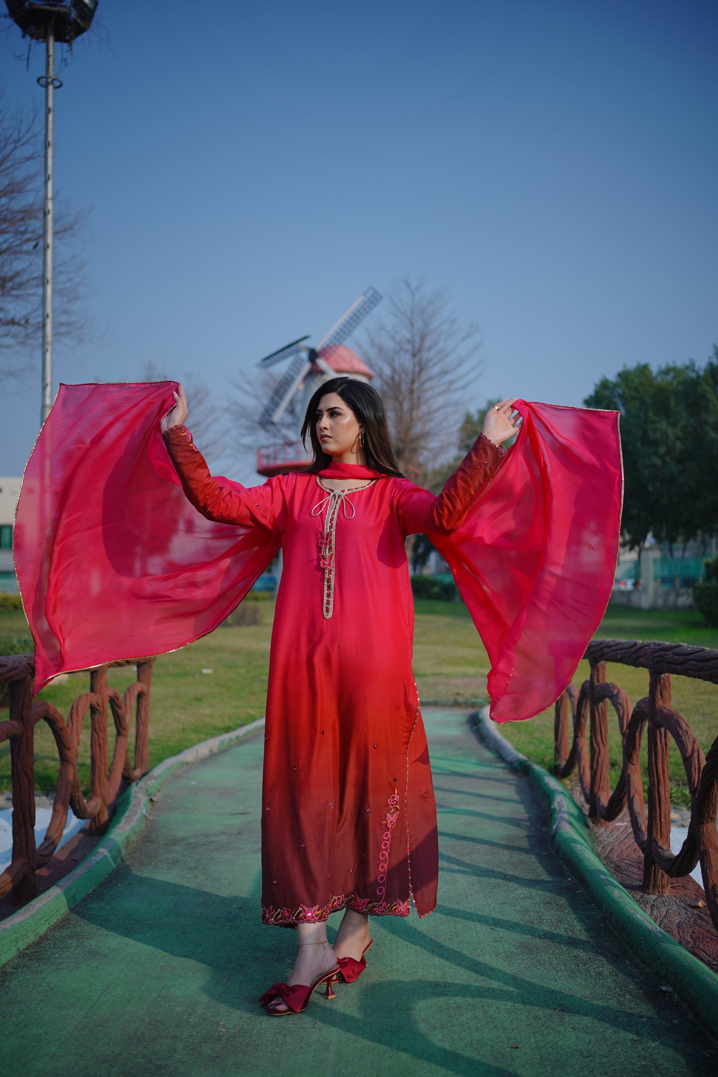 Pink Ombre Fancy Long Shirt (STITCHED)