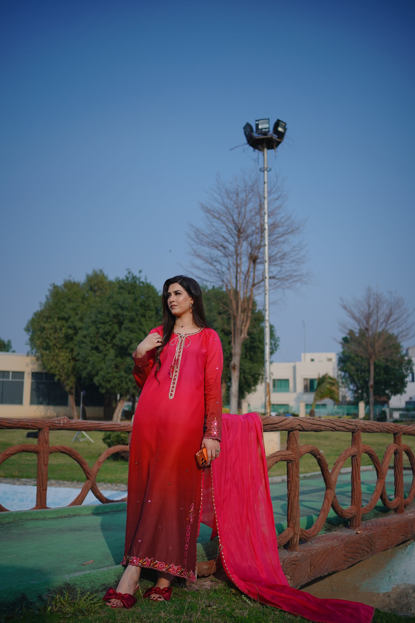 Pink Ombre Fancy Long Shirt (STITCHED)